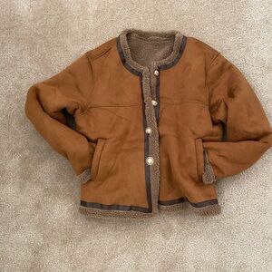 Womans Brown Faux Shearling Coat - Classic Warm Jacket